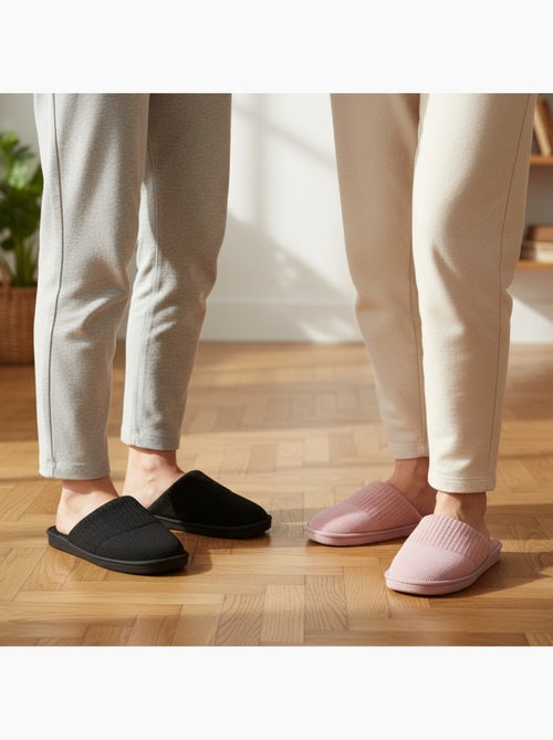 INFINITIF PARIS Pantoufles Mules Femme Pack 2 Paires Tige Côtelée Semelle Mousse - Kiabi INFINITIF PARIS Pantoufles Mules Femme Pack 2 Paires Tige Côtelée Semelle Mousse - Kiabi
