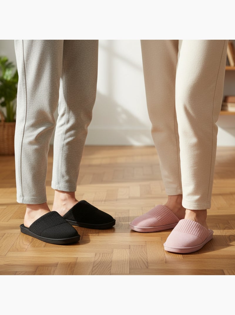 INFINITIF PARIS Pantoufles Mules Femme Pack 2 Paires Tige Côtelée Semelle Mousse Noir Rose - Kiabi