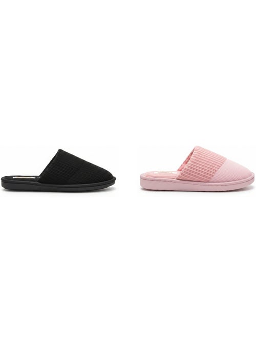 INFINITIF PARIS Pantoufles Mules Femme Pack 2 Paires Tige Côtelée Semelle Mousse - Kiabi INFINITIF PARIS Pantoufles Mules Femme Pack 2 Paires Tige Côtelée Semelle Mousse - Kiabi