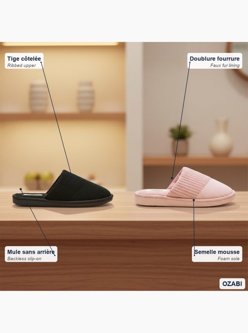INFINITIF PARIS Pantoufles Mules Femme Pack 2 Paires Tige Côtelée Semelle Mousse - Kiabi INFINITIF PARIS Pantoufles Mules Femme Pack 2 Paires Tige Côtelée Semelle Mousse - Kiabi