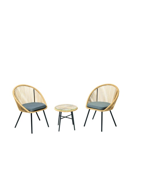 IPANEMA - Salon de jardin avec 2 fauteuils et table basse beige en corde - Kiabi