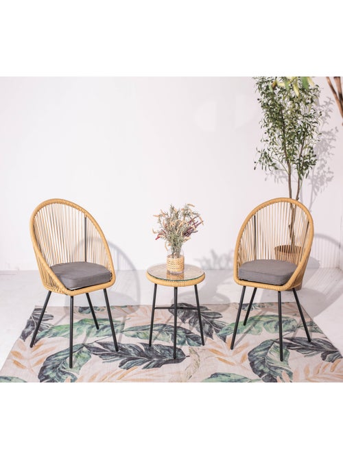 IPANEMA - Salon de jardin avec 2 fauteuils et table basse beige en corde - Kiabi