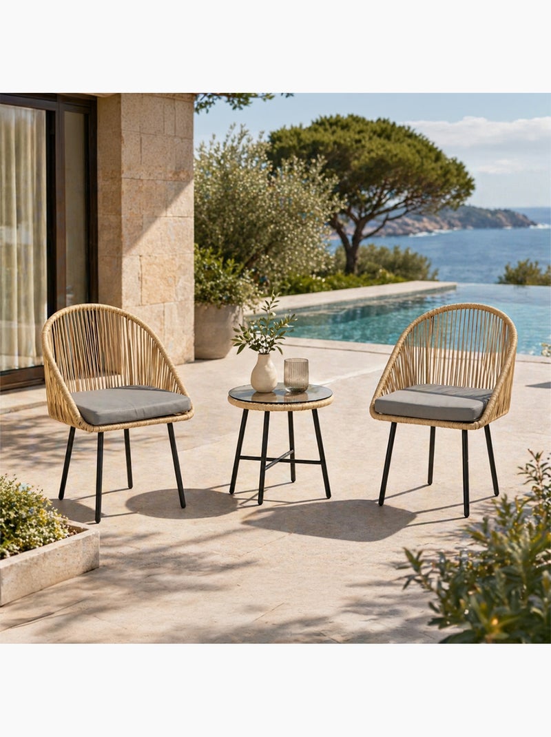 IPANEMA Ensemble de jardin 2 fauteuils et table basse effet rotin naturel Noir - Kiabi