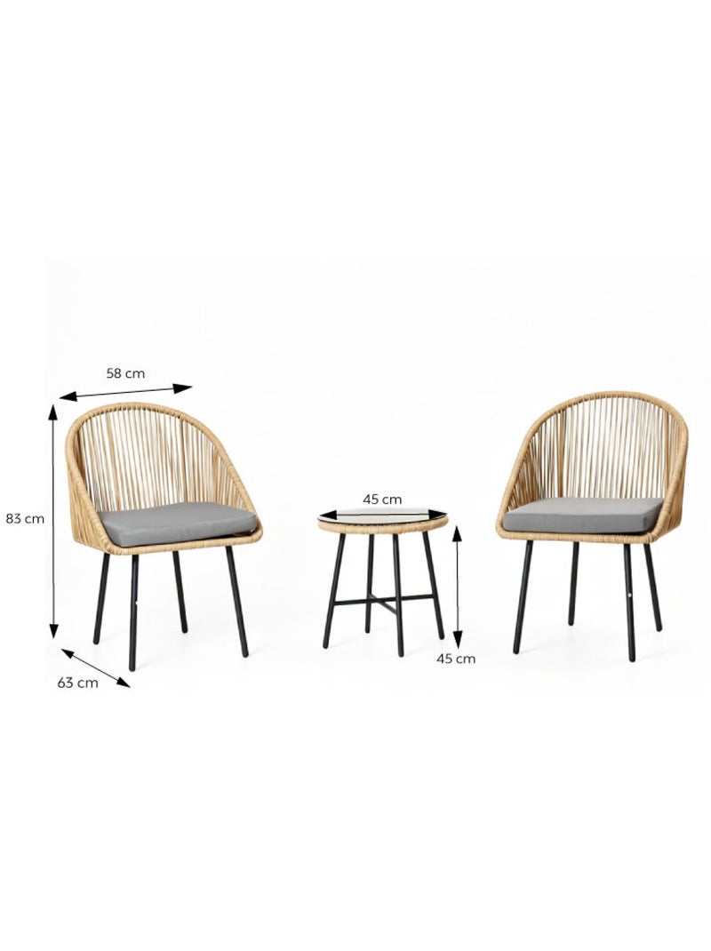 IPANEMA Ensemble de jardin 2 fauteuils et table basse effet rotin naturel Noir - Kiabi