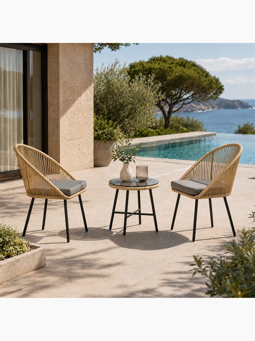 IPANEMA Ensemble de jardin 2 fauteuils et table basse effet rotin naturel - Kiabi IPANEMA Ensemble de jardin 2 fauteuils et table basse effet rotin naturel - Kiabi