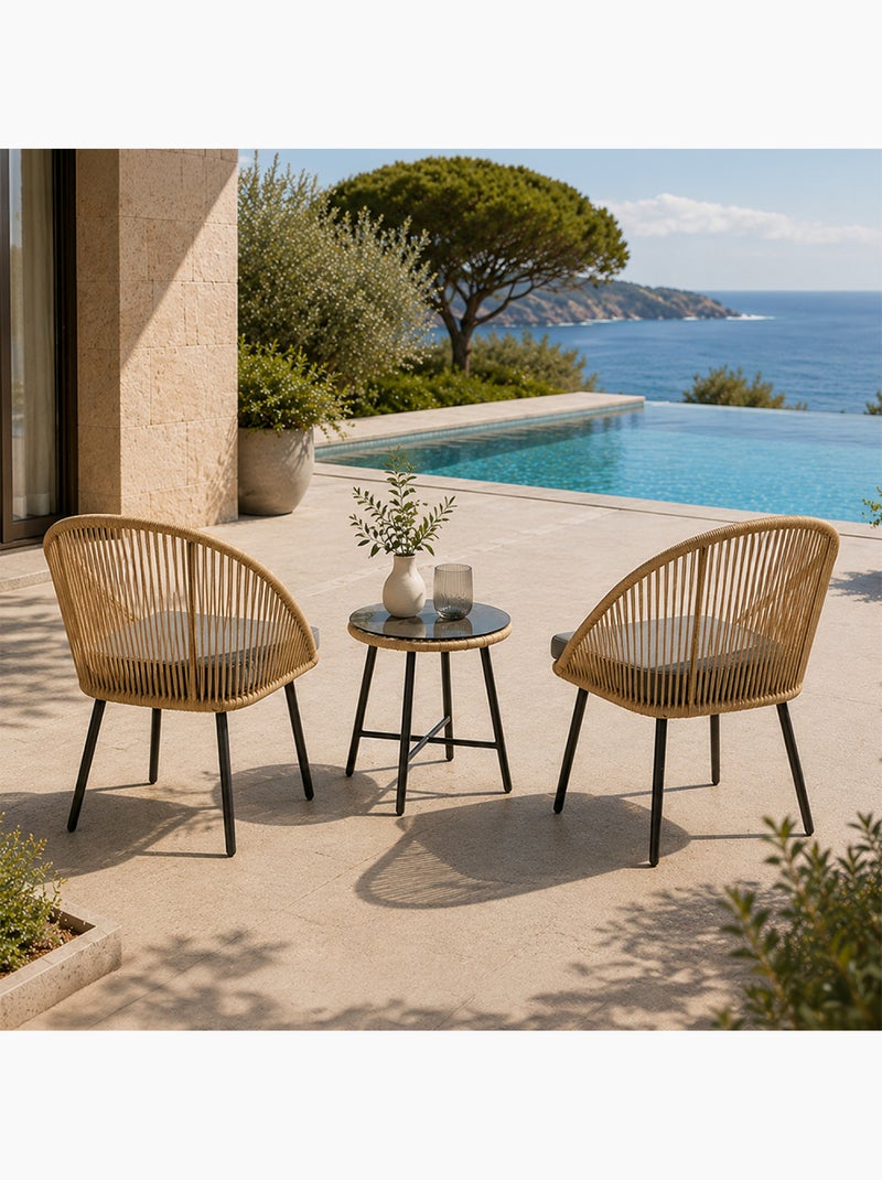 IPANEMA Ensemble de jardin 2 fauteuils et table basse effet rotin naturel Noir - Kiabi