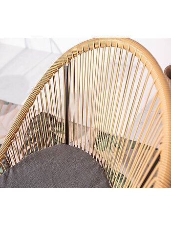 IPANEMA Salon de balcon 2 fauteuils et 1 table coussins gris