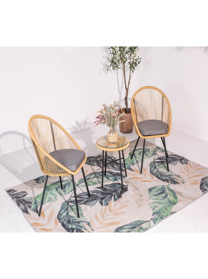 IPANEMA Salon de balcon 2 fauteuils et 1 table coussins gris Beige - Kiabi