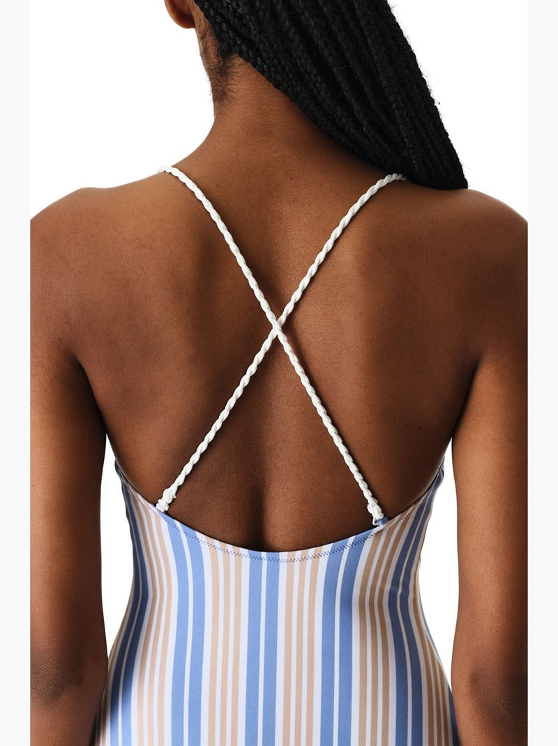 Irene maillot de bain rayé à col v penti Bleu Blanc - Kiabi