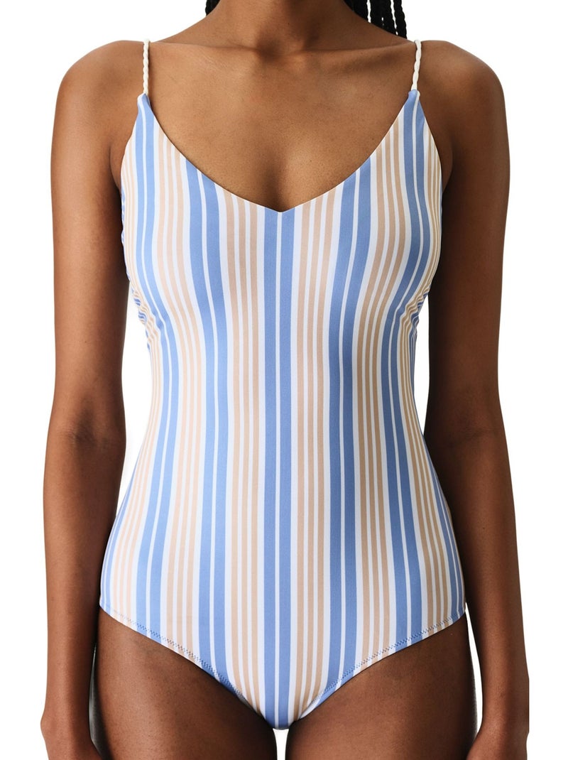 Irene maillot de bain rayé à col v penti Bleu Blanc - Kiabi