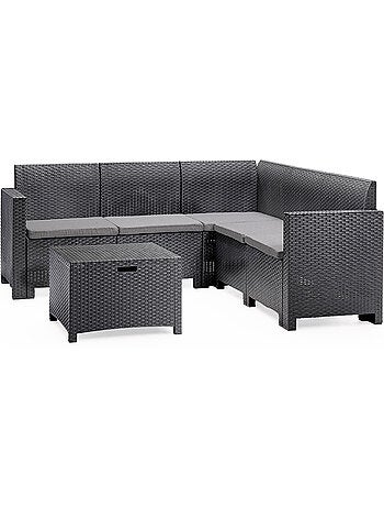 ISPARTA Salon de jardin 4-5 places effet résine tressée gris anthracite avec table basse