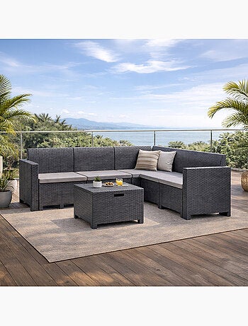 ISPARTA Salon de jardin 4-5 places effet résine tressée gris anthracite avec table basse