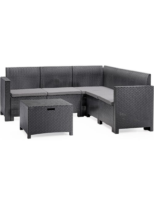 ISPARTA Salon de jardin 4-5 places effet résine tressée gris anthracite avec table basse - Kiabi