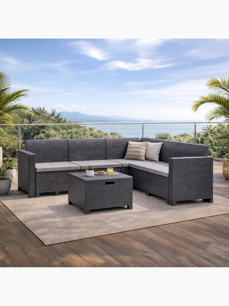 ISPARTA Salon de jardin 4-5 places effet résine tressée gris anthracite avec table basse Gris - Kiabi