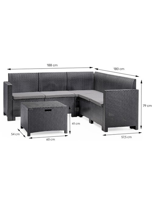 ISPARTA Salon de jardin 4-5 places effet résine tressée gris anthracite avec table basse - Kiabi