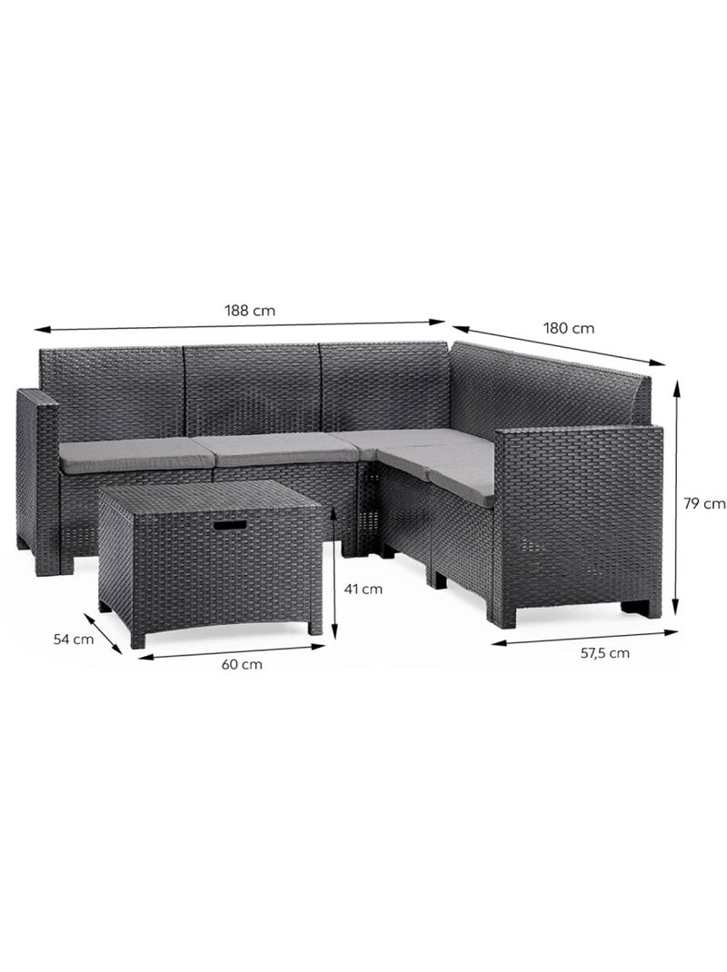 ISPARTA Salon de jardin 4-5 places effet résine tressée gris anthracite avec table basse Gris - Kiabi