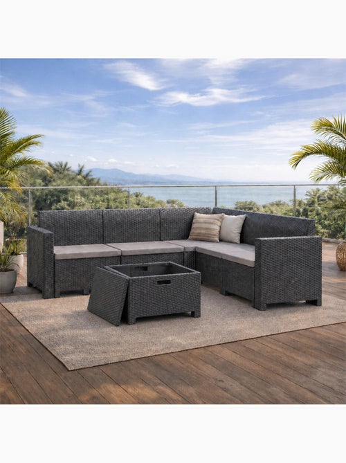 ISPARTA Salon de jardin 4-5 places effet résine tressée gris anthracite avec table basse - Kiabi