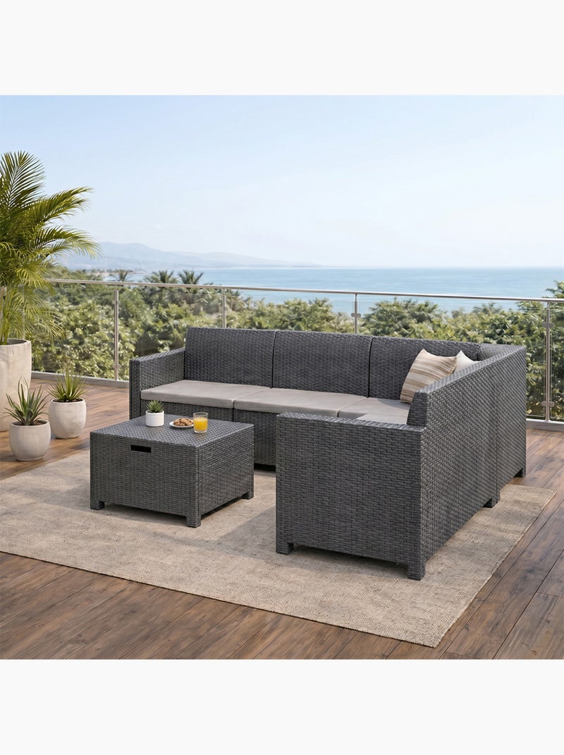 ISPARTA Salon de jardin 4-5 places effet résine tressée gris anthracite avec table basse Gris - Kiabi