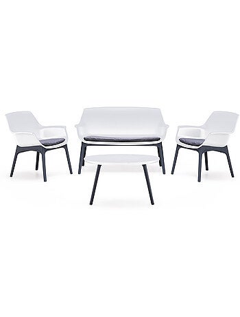 IZMIR Salon de jardin 4 places blanc avec table basse