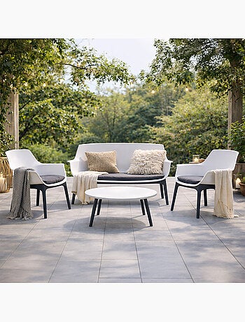 IZMIR Salon de jardin 4 places blanc avec table basse