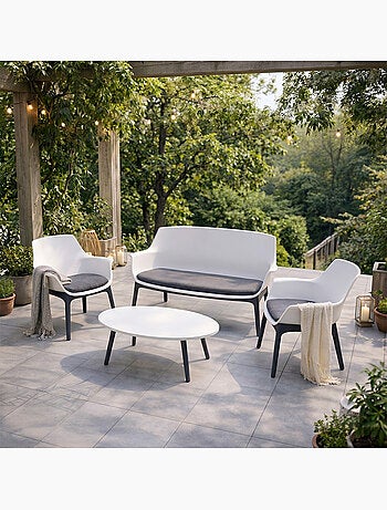IZMIR Salon de jardin 4 places blanc avec table basse