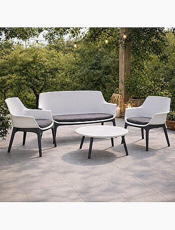 IZMIR Salon de jardin 4 places blanc avec table basse