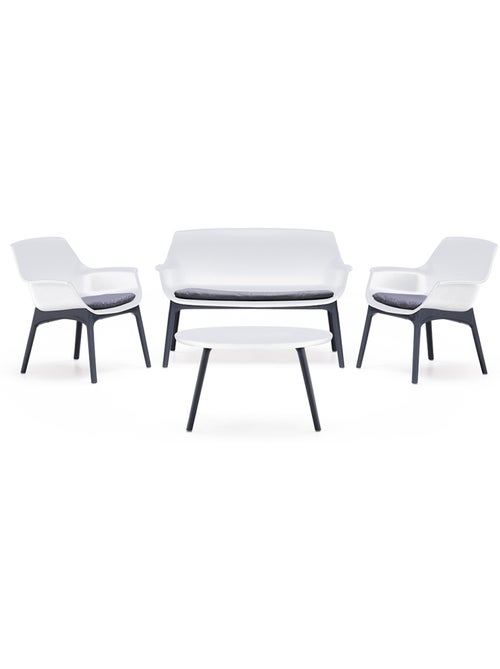 IZMIR Salon de jardin 4 places blanc avec table basse - Kiabi