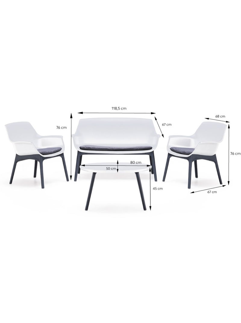 IZMIR Salon de jardin 4 places blanc avec table basse Blanc - Kiabi