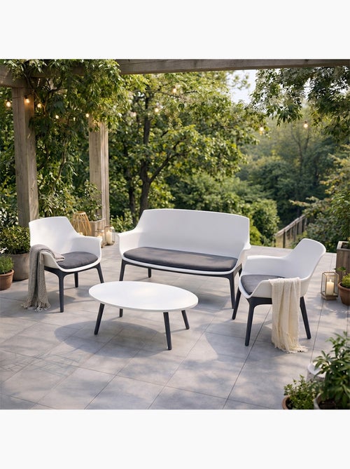 IZMIR Salon de jardin 4 places blanc avec table basse - Kiabi