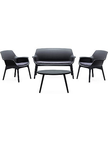 IZMIR Salon de jardin 4 places blanc avec table basse