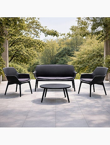 IZMIR Salon de jardin 4 places blanc avec table basse