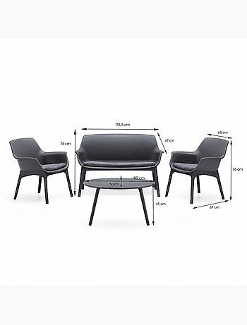 IZMIR Salon de jardin 4 places blanc avec table basse