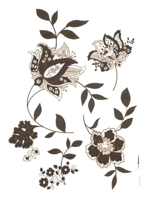 Jackie, Sticker mural avec deux grandes fleurs et de petites fleurs marrons - 50x70 cm - Kiabi