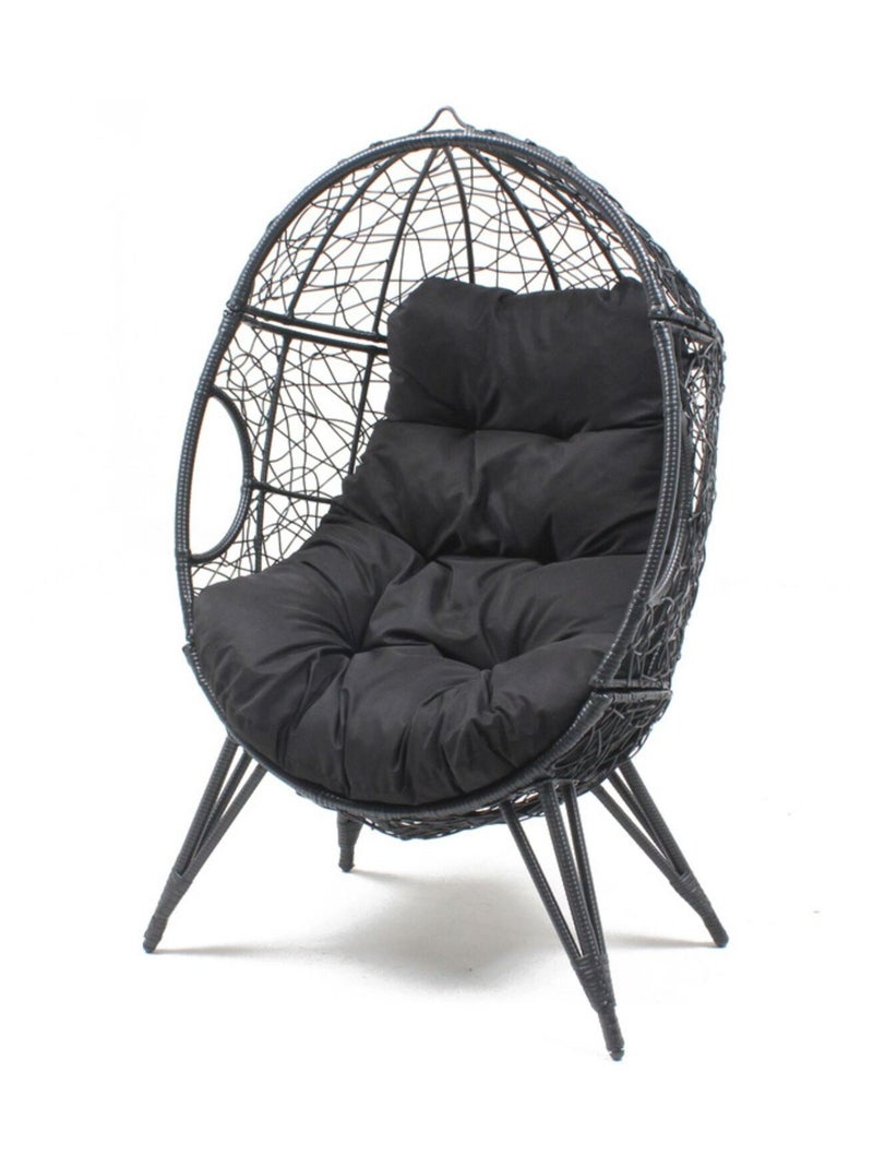 JANE - Fauteuil œuf sur pied en résine noir effet rotin Noir - Kiabi