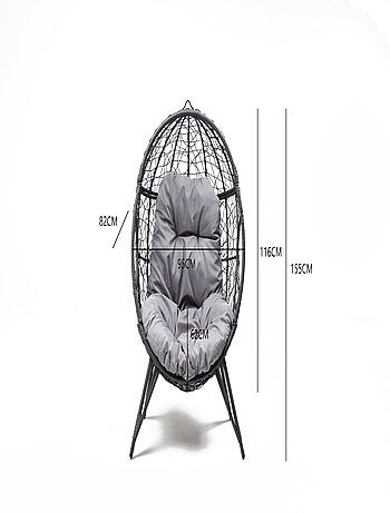 JANE - Fauteuil œuf sur pied en rotin gris