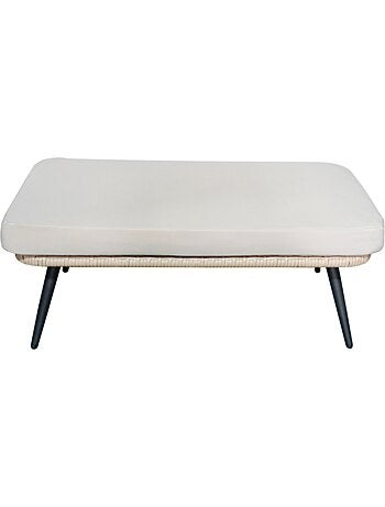 JANE Ensemble fauteuil sur pied effet rotin et repose-pieds avec coussin beige