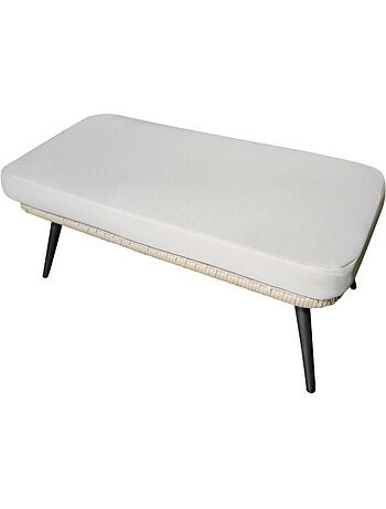 JANE Ensemble fauteuil sur pied effet rotin et repose-pieds avec coussin beige