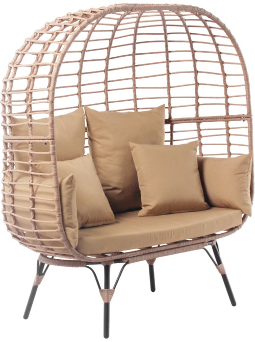 JANE Ensemble fauteuil sur pied effet rotin et repose-pieds avec coussin beige - Kiabi