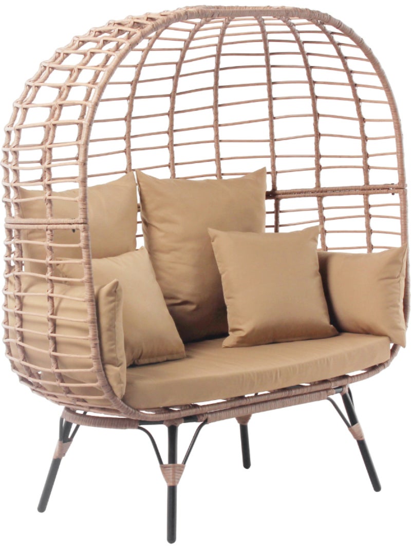 JANE Ensemble fauteuil sur pied effet rotin et repose-pieds avec coussin beige Beige - Kiabi