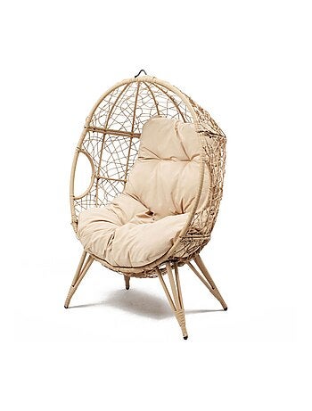 JANE Fauteuil œuf sur pied en résine gris effet rotin