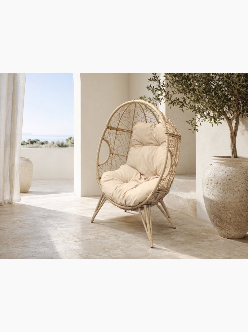 JANE Fauteuil œuf sur pied en résine beige effet rotin Beige - Kiabi