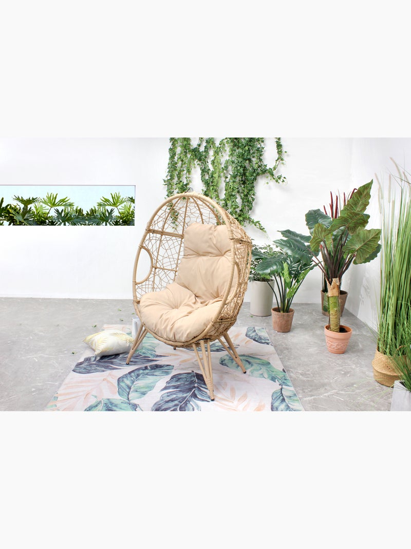 JANE Fauteuil œuf sur pied en résine beige effet rotin Beige - Kiabi