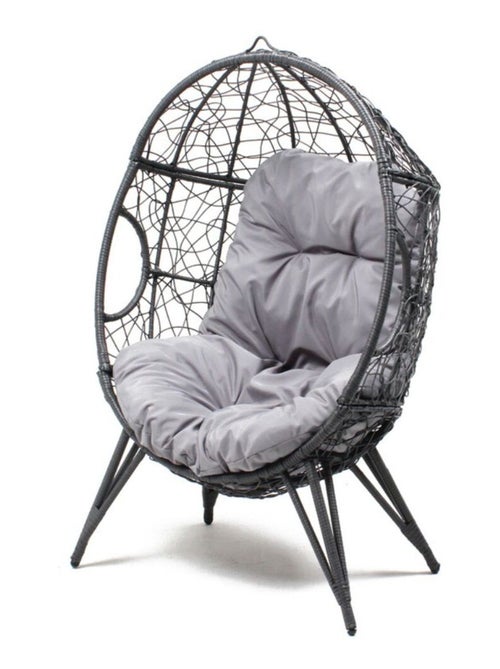 JANE Fauteuil œuf sur pied en résine gris effet rotin - Kiabi