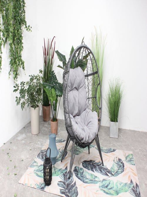 JANE Fauteuil œuf sur pied en résine gris effet rotin - Kiabi