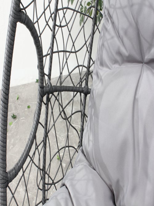 JANE Fauteuil œuf sur pied en résine gris effet rotin - Kiabi