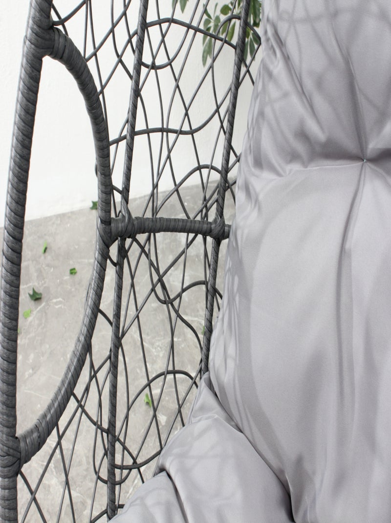 JANE Fauteuil œuf sur pied en résine gris effet rotin Gris - Kiabi