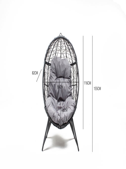 JANE Fauteuil œuf sur pied en résine gris effet rotin - Kiabi