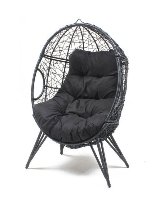 JANE Fauteuil œuf sur pied en résine noir effet rotin - Kiabi