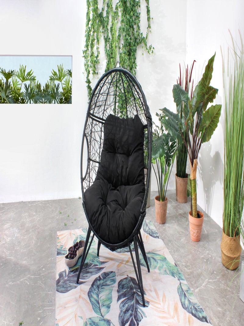 JANE Fauteuil œuf sur pied en résine noir effet rotin Noir - Kiabi