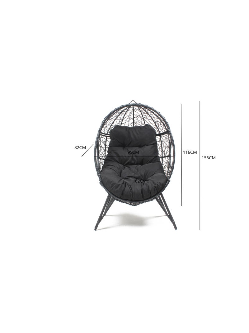 JANE Fauteuil œuf sur pied en résine noir effet rotin Noir - Kiabi